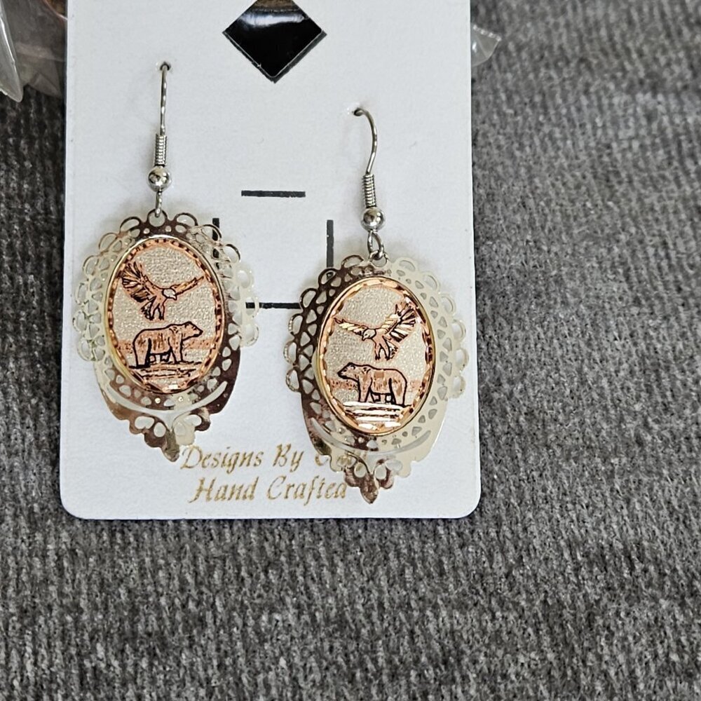 Copper Reflections Earrings Bear Eagle Copper Brass Hand Crafted First Nations - Picture 2 of 10